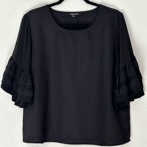 Sugar Lips Blouse Short Ruffle Bell Sleeve Top Black Size XL